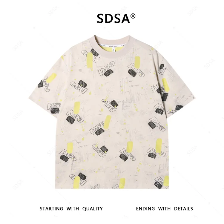 SDSA夏季新款男士痞帅简约割破磨毛字母设计圆领短袖T恤百搭时尚