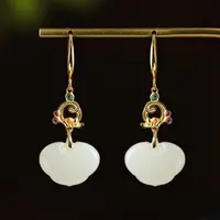 【青海料】白玉世家-如意/S925银镶耳环约18*13*5mm