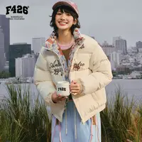 F426国潮冬季新款小猫贴布绣字母排版棉服 7905