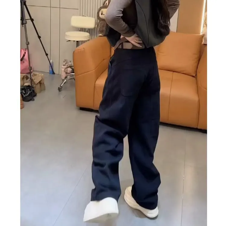 秋冬新款洋气百搭窄版阔腿牛仔裤女梨形身材高腰显瘦大码长裤