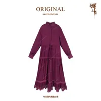 娜三月【亚麻】原创高级简约垂顺刺绣蕾丝收腰款连衣裙LQ0005