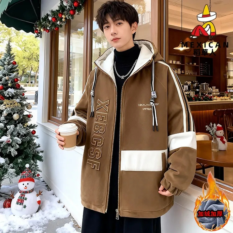 稻草人奥粒绒夹克冬季新款百搭外套青少年初高中学生加绒加厚棉服