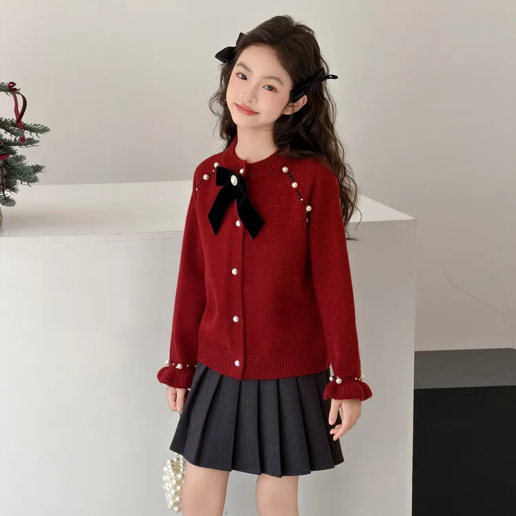 本命年12岁女孩衣服冬装2026新款儿童红色毛衣套装女童加厚过年服