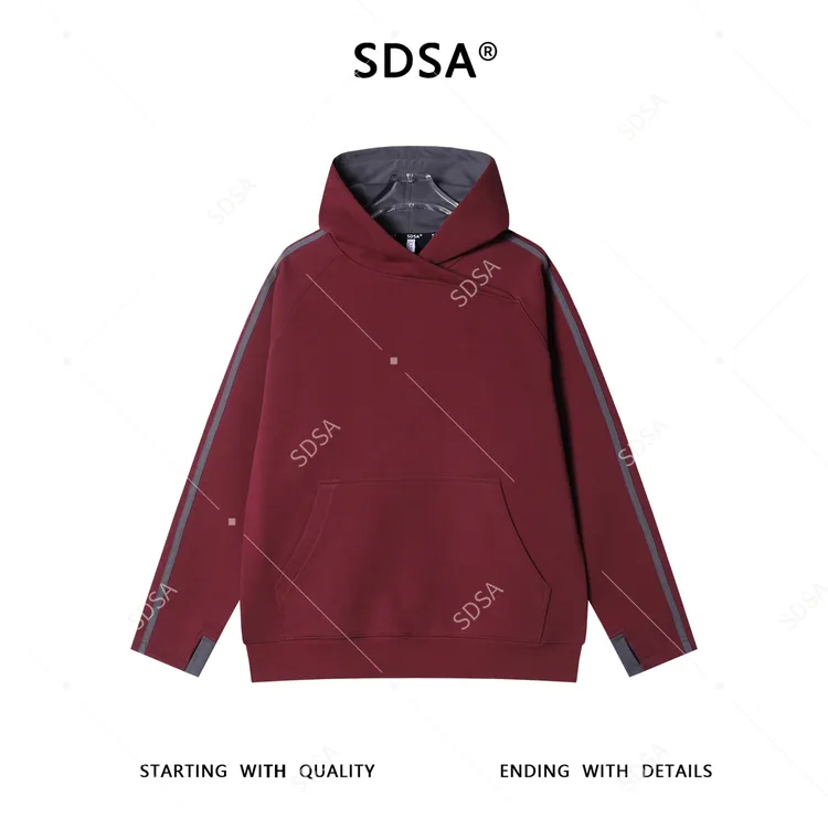 SDSA男士秋冬新款痞帅男装高街潮牌撞色织带连帽卫衣百搭宽松上衣