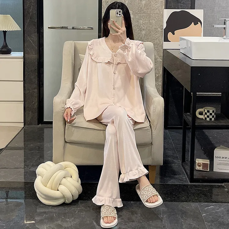 睡衣女秋冬季海岛绒加厚2025新款珊瑚绒浅粉公主风大码家居服套装