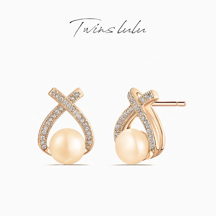 TWINS LULU 流光风轻奢气质首饰法式交叉珠珠耳环秋上新TSL1914