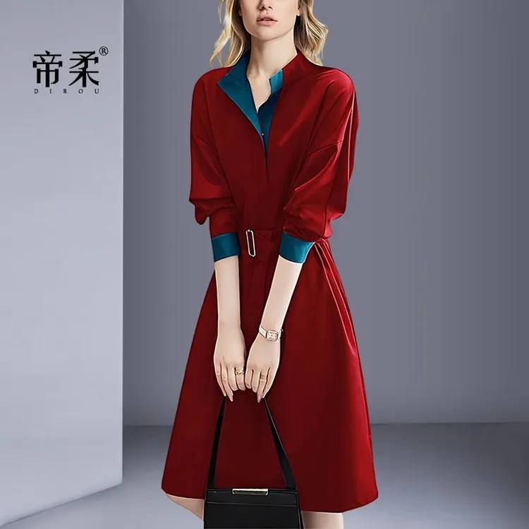 帝柔聚会新年战袍红色连衣裙女2025年秋季新款优雅气质收腰A字裙