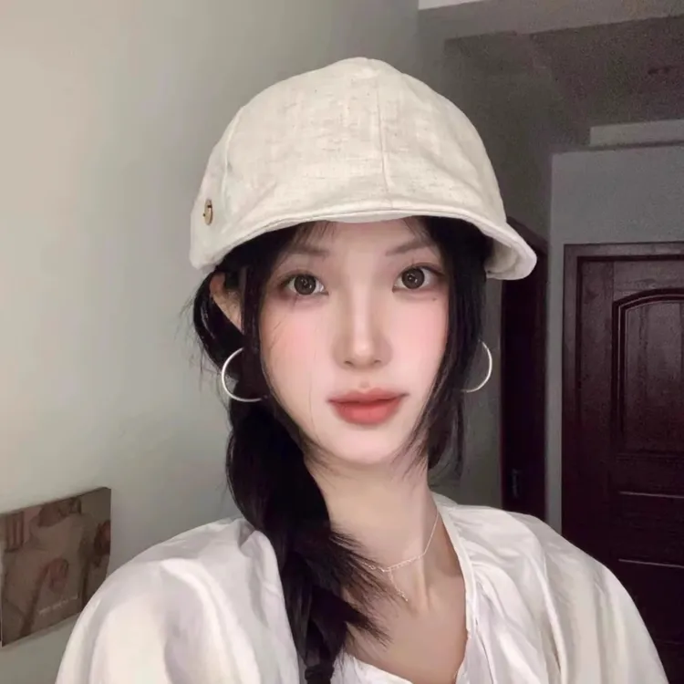 大头围~复古百搭贝雷帽日系文艺棉麻前进帽子女夏薄款透气报童帽