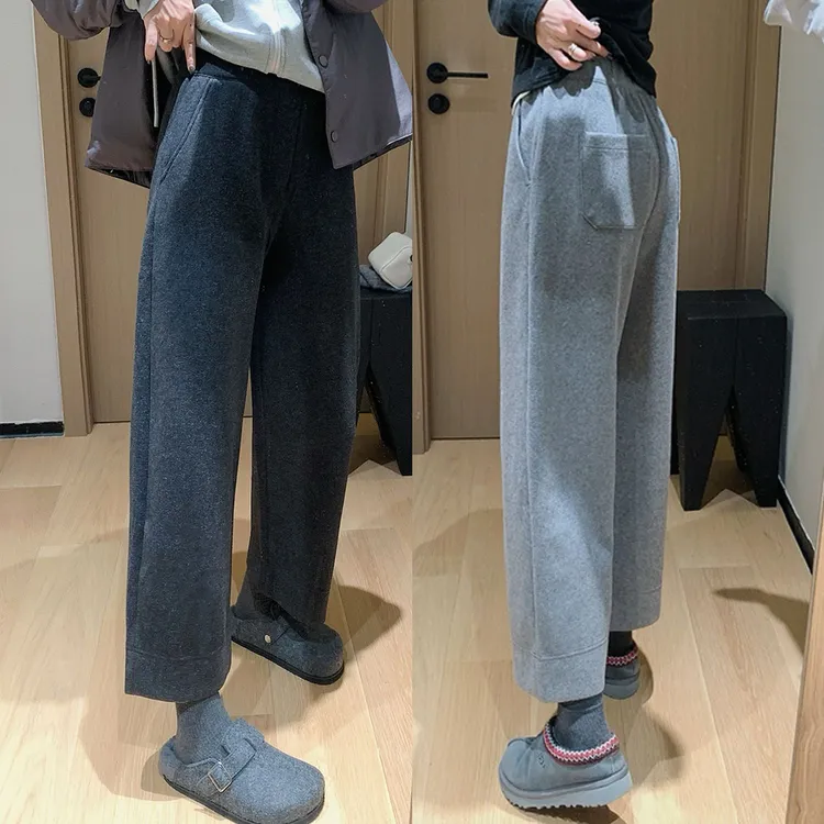 秋冬新款加厚毛呢山本裤梨形小个子显瘦百搭九分阔腿休闲奶奶裤