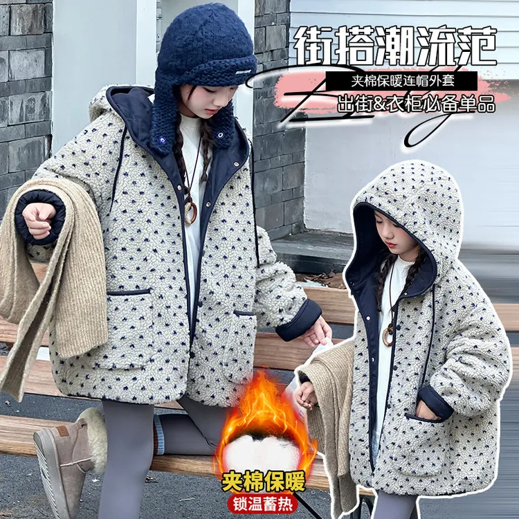 女童韩版毛毛衣秋冬季爆款中大童夹棉加厚连帽外套小女孩保暖冬装