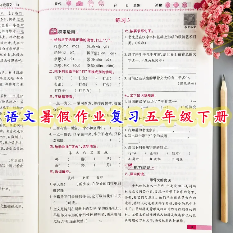 五年级下册语文暑假作业人教版五升六暑假衔接练习题暑假复习衔接