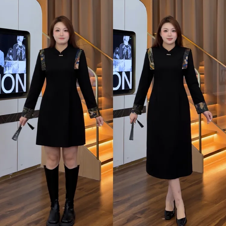 花菜微胖定制~【东方艺术】秋冬新款气质复古时尚国风新中式裙