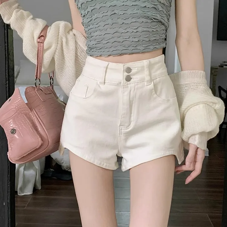 牛仔短裤女2025新款夏季百搭显瘦显高白色a字小个子外穿阔腿热裤