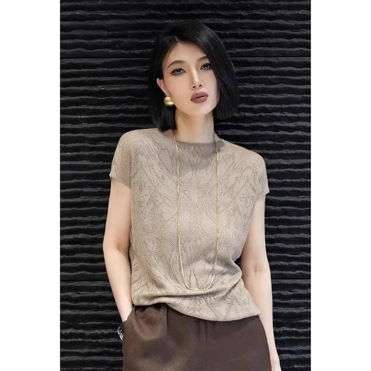 独特别致洋气短袖t恤夏季小众设计感提花减龄正肩上衣百搭小衫女