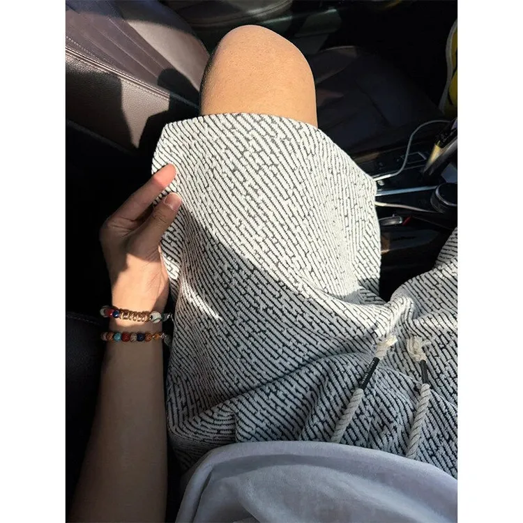 小香风针织短裤男款夏季黑白斑马纹裤子潮牌高级感宽松休闲五分裤