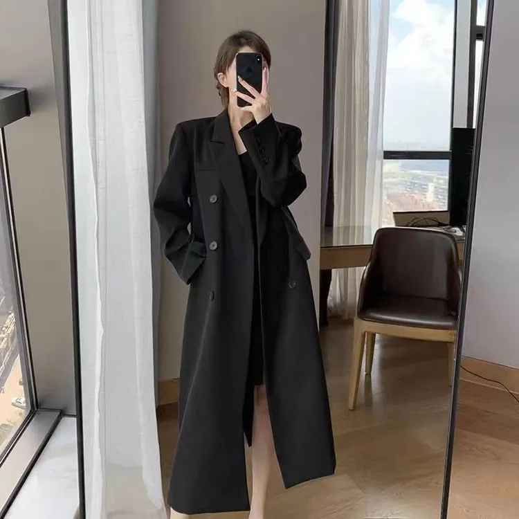 美拉德西服外套2025秋冬中长款女韩版极简风风衣外宽松风衣外套女