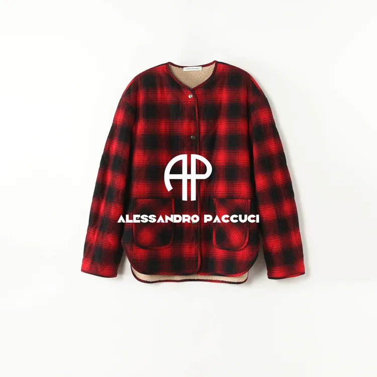 AP洛哥54001GM【格子纸】棉法兰绒填充骆驼绒红黑格时尚温暖外套