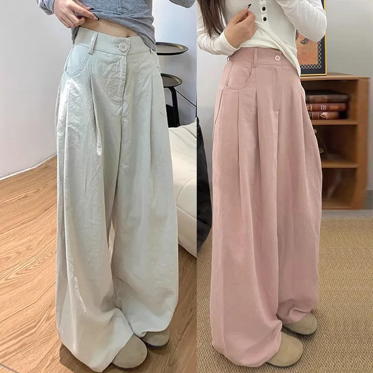 奶油西装阔腿裤女2025春夏薄款奶芙慵懒风高腰垂感休闲山本裤