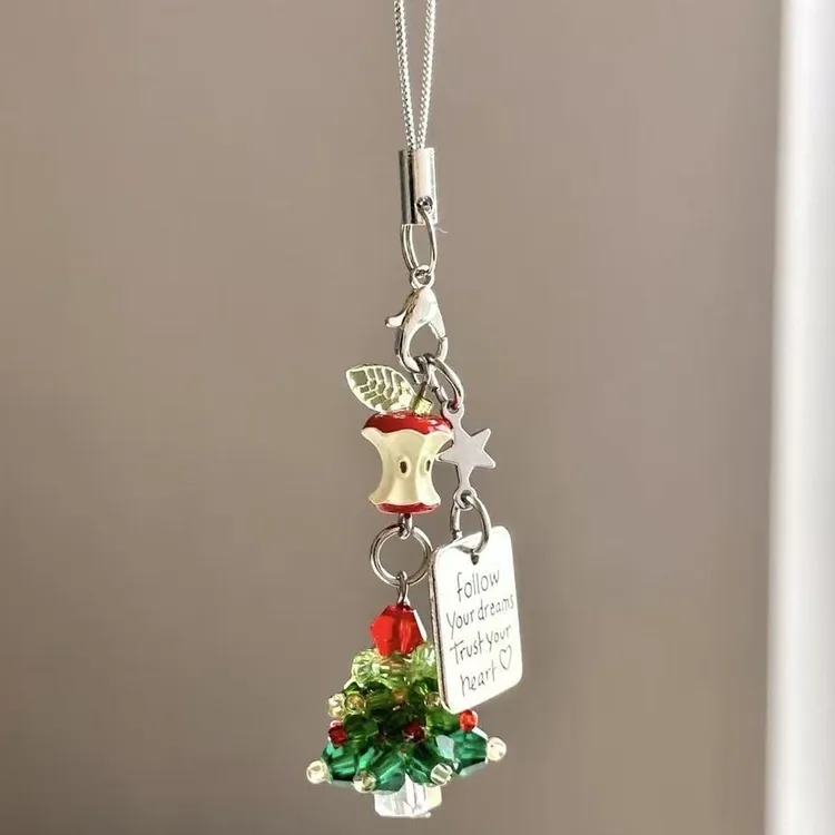 【圣诞树平安果】红色苹果手机链挂件咕本链卡册书包挂链星星吊坠