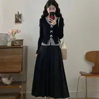 胖颖专属大码秋季新款胖mm假两件显瘦蝴蝶结套装2005
