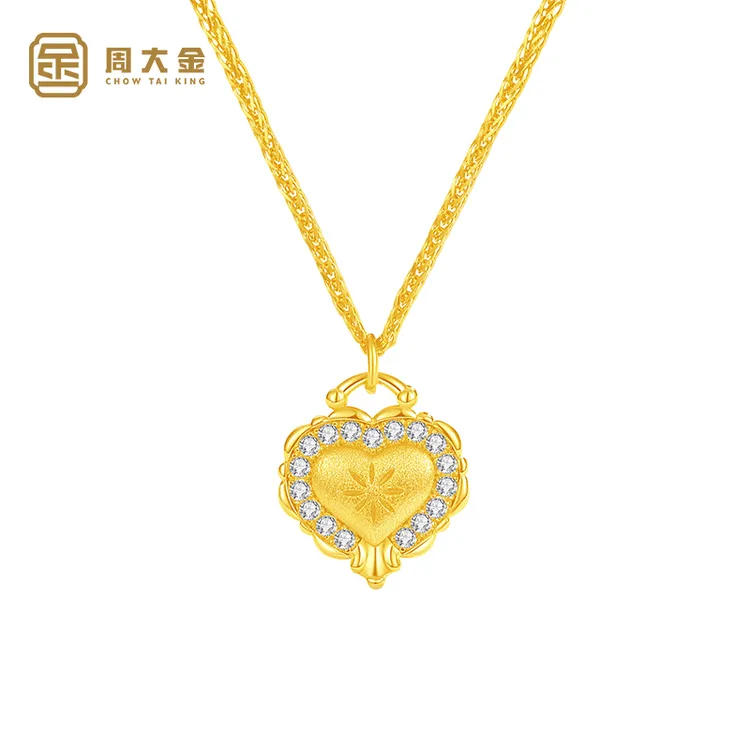 坠链均925银 周大金拉丝爱心项链女纯银锁骨国潮轻奢女款时尚百搭