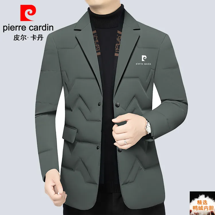 皮尔卡丹羽绒西装男轻薄秋冬季休闲商务保暖高档男士鸭绒西服外套