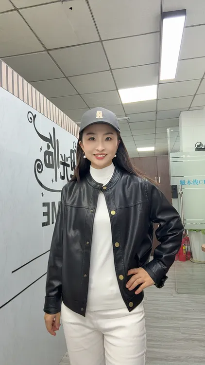 251015真皮女士短款黑色立领皮衣韩版显瘦机车2025服