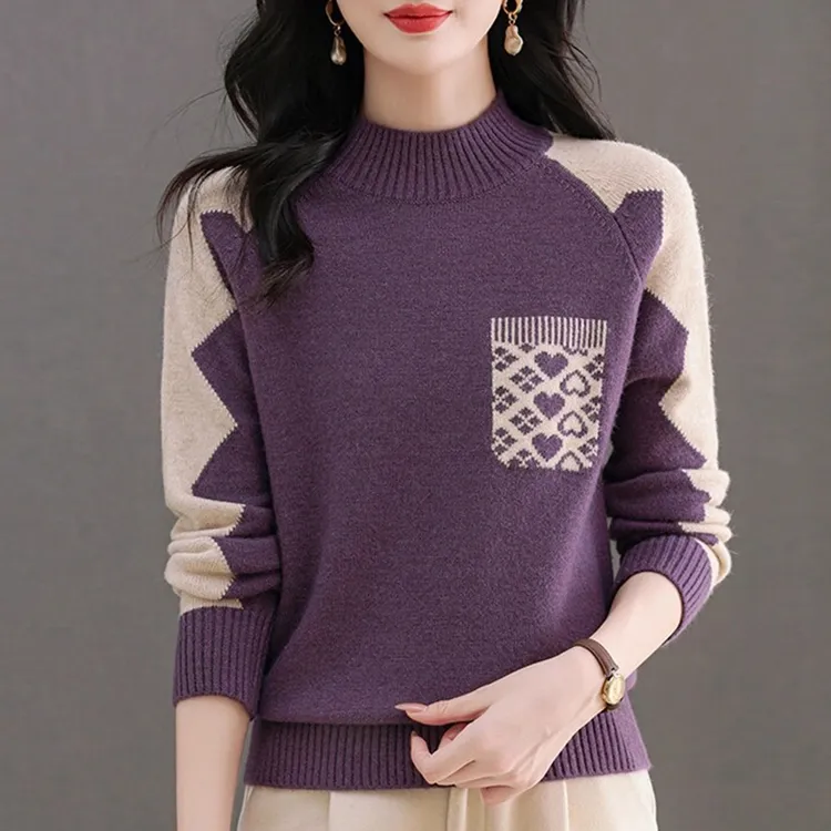 100纯羊绒衫女士半高领秋冬新款洋气加厚毛衣宽松百搭羊毛打底衫