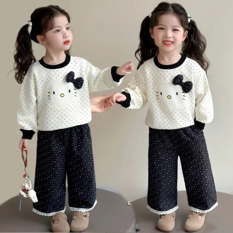 女童套装2025秋季新款儿童洋气时髦运动休闲波点卫衣裤子两件套潮