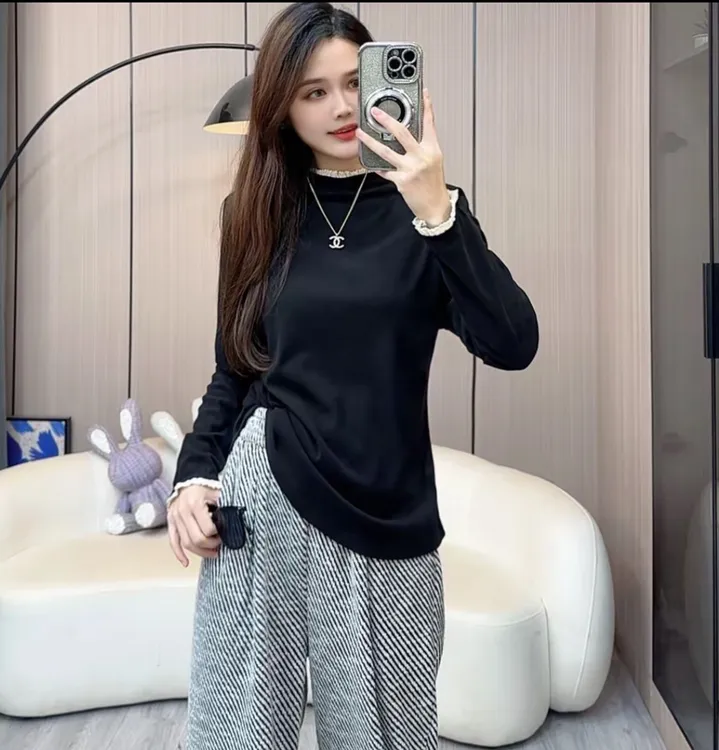 大码秋冬新款加厚双面绒保暖打底衫女百搭显瘦遮肉宽松遮肉上衣