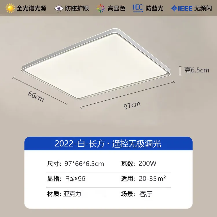 200W客厅用大超亮适老化全光谱阳台遥控长方形吸顶灯大灯客厅灯