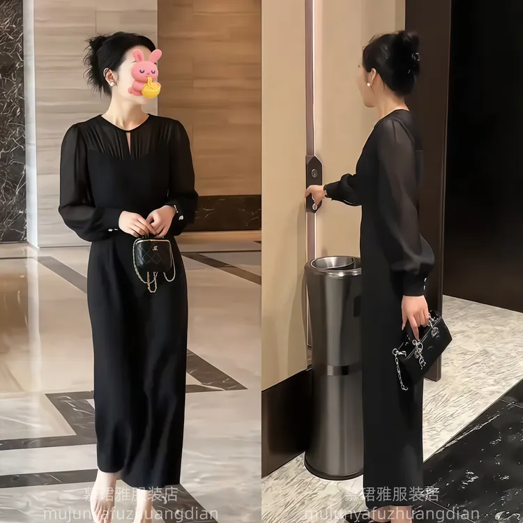 连衣裙2025新款女春秋今年流行爆款气质轻奢高级感黑色长袖