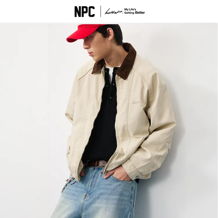 NPC潮牌100%棉灯芯绒撞色拼接拉链翻领夹克男复古老钱NP58TJ04