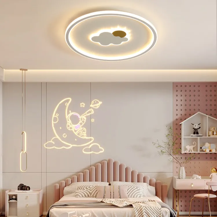 大观园卧室灯吸顶灯北欧简约圆形云朵女孩儿童房间灯护眼灯具I263