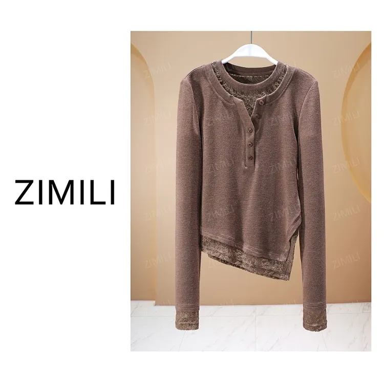 【亮哥欧货女装】冬季加厚羊毛《水溶蕾丝》高弹显瘦打底上衣10101-A9