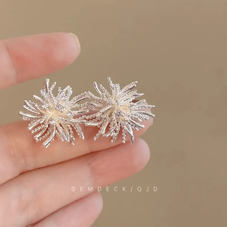 铜合金耳饰 夸张蒲公英耳钉轻奢高级感复古气质耳环小众独特耳饰