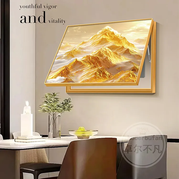 日照金山电表箱装饰画寓意好免打孔餐厅开关盒挂画配电箱遮挡壁画