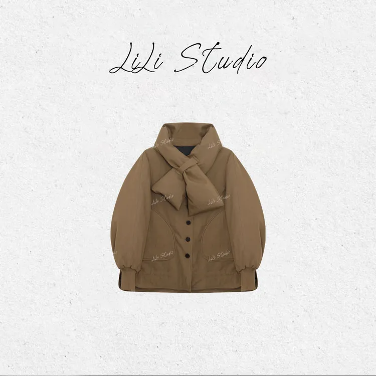 PCNY丨不理理「黑巧领结」简约设计感领结气质保暖羽绒服围巾两件套