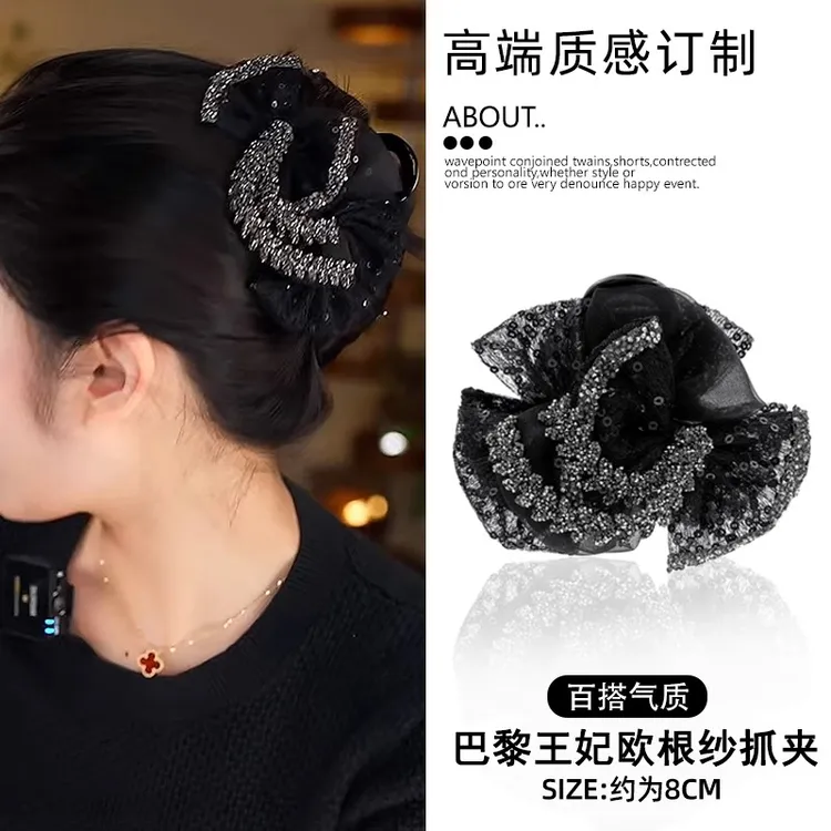 巴黎王妃发夹高级感蝴蝶结抓夹女2025新款气质后脑勺盘发鲨鱼夹子