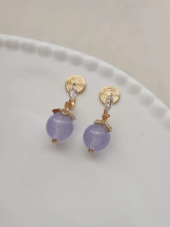 铜合金耳饰 H594紫罗兰新中式紫色耳夹耳坠温柔优雅大方百搭耐看