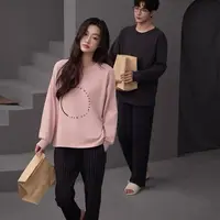 149-秋季情侣款圈圈英文套头长袖长裤套装