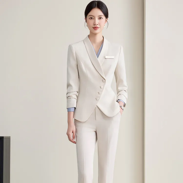 杏色西装套装女2025新款春秋高端职业气质女神范珠宝美容院工作服