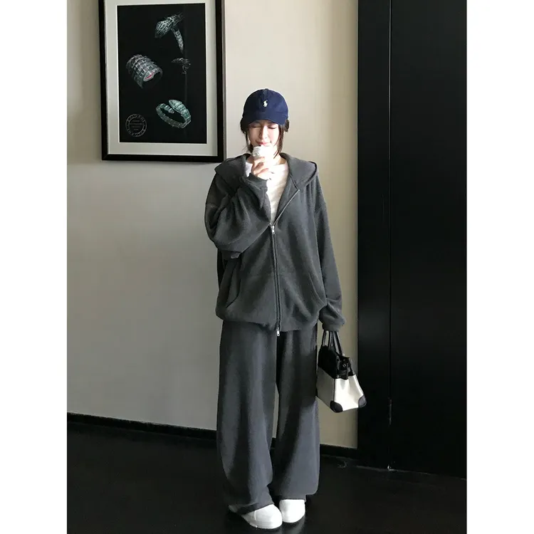VUMP 人生Hoodie 老钱毛圈抓绒亲肤针织连帽卫衣外套/长裤套装秋