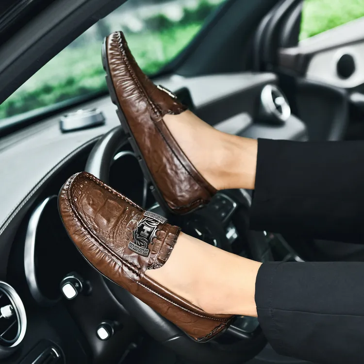 秋冬豆豆鞋男商务休闲一脚蹬懒人鞋百搭透气牛皮软皮软底单鞋男鞋