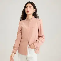 【玫瑰可露丽】茵曼25冬季纯棉法式荷叶领衬衫通勤长袖灯芯绒衬衣