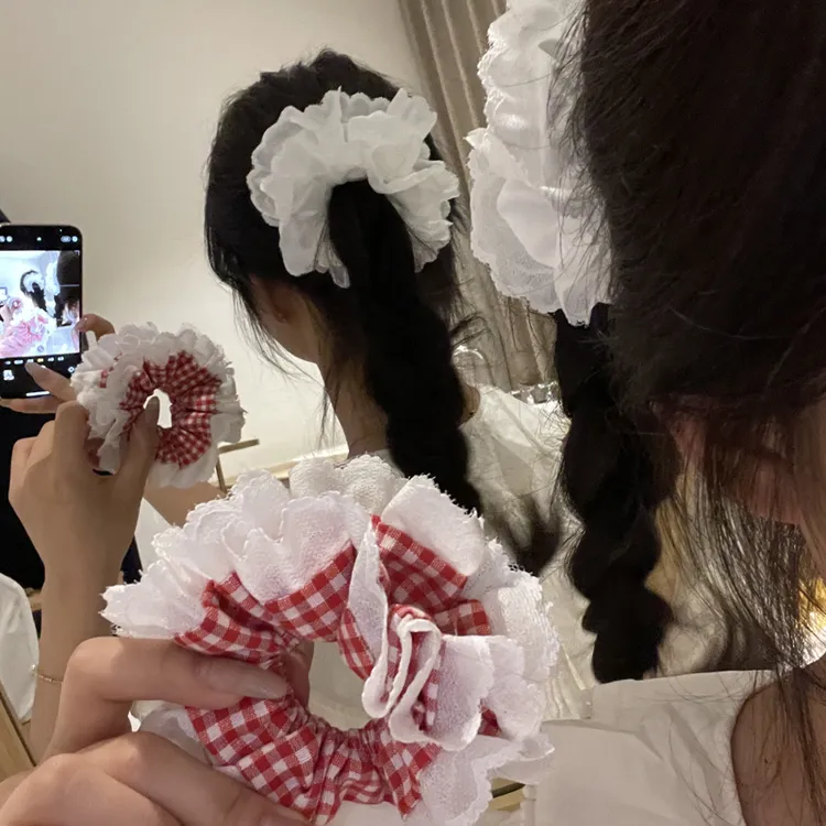 元气满满韩系甜美蕾丝花边大肠发圈女百搭少女丸子头扎发绳头圈