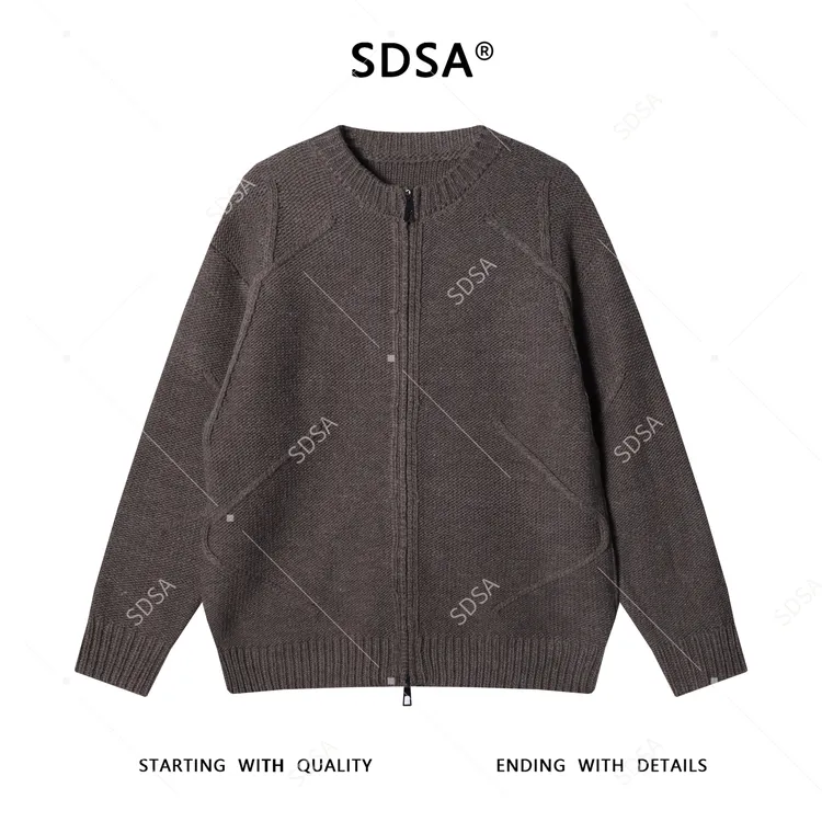 SDSA秋冬新款痞帅男装老钱风解构拉链圆领针织衫百搭慵懒开衫毛衣