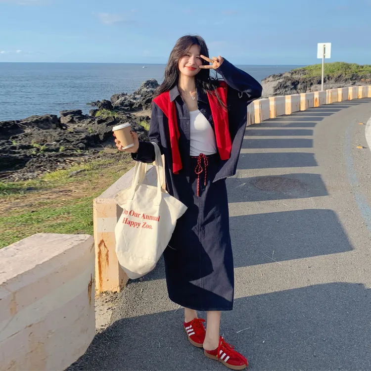 韩系松弛感ins风披肩衬衫半裙套装2025春秋新款小众设计感三件套