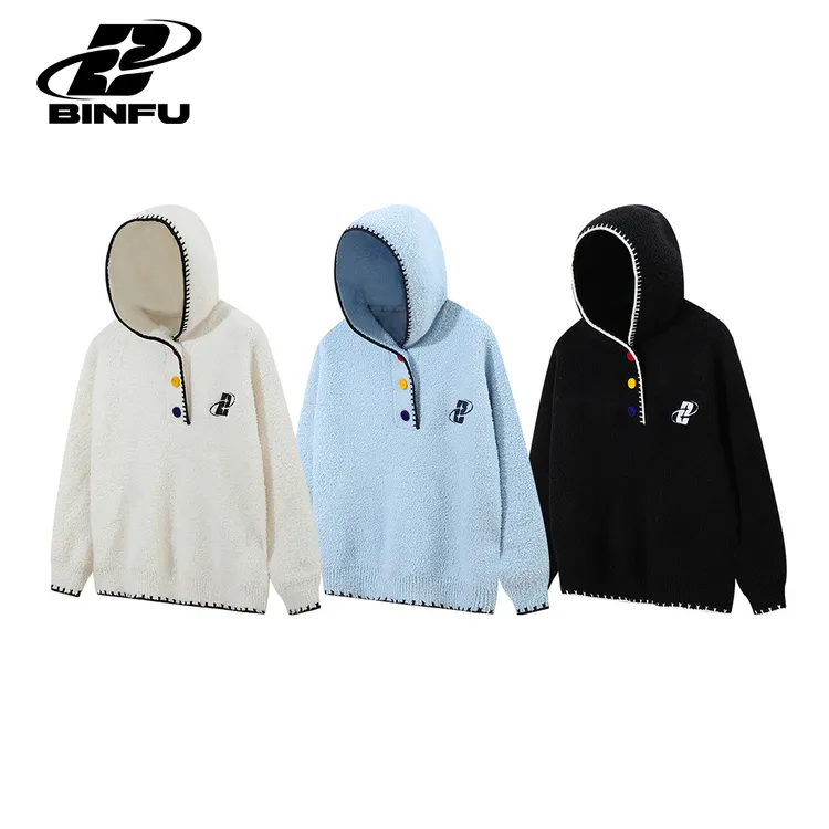 MADE BINFU自制 休闲复古风男女同款情侣装慵懒感 宽松连帽毛衣