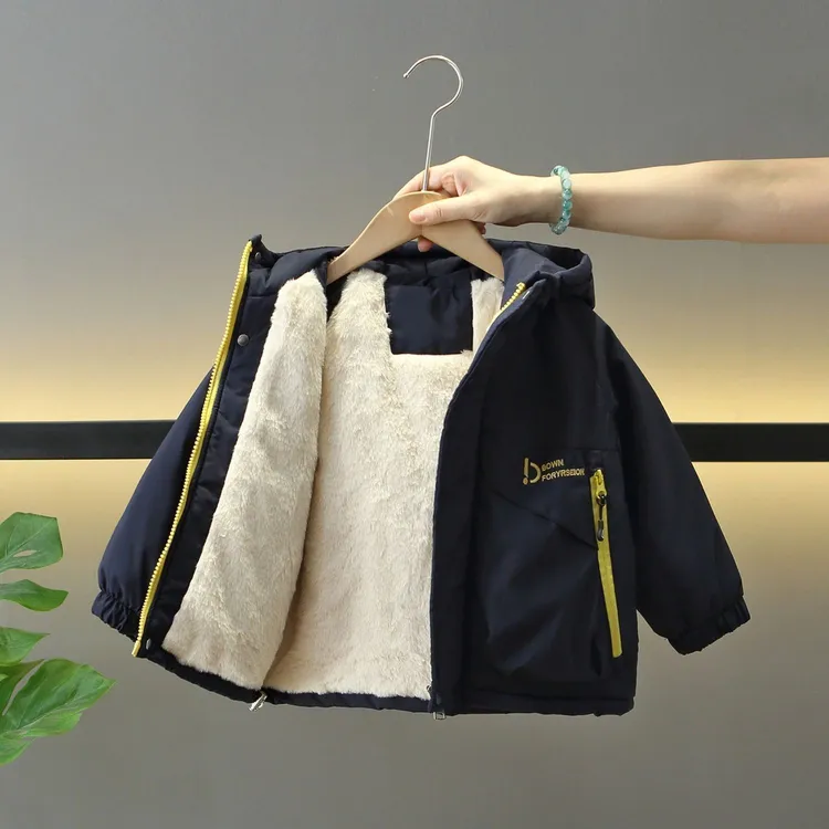男童冬季加绒外套2025新款儿童冬装加厚棉服宝宝时髦酷帅派克服潮